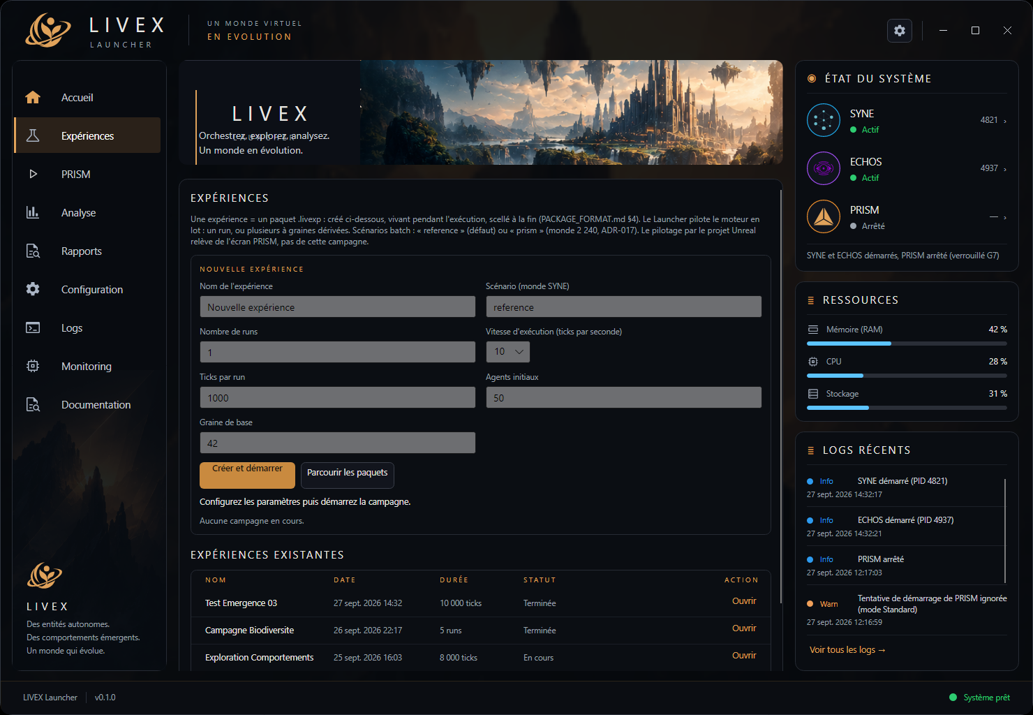 Capture — gestion des expériences et des campagnes dans le Launcher